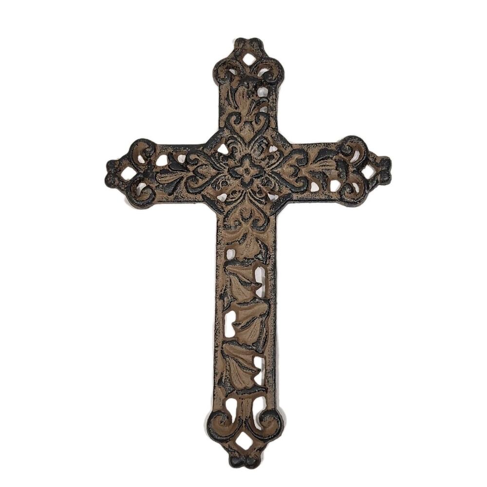 Cast Iron Fleur De Lis Wall Cross Rustic Victorian Metal Christian Religious